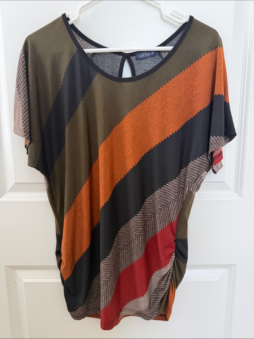 Lavish Olive, Black, Rust & Red Diagonal Stripe Top